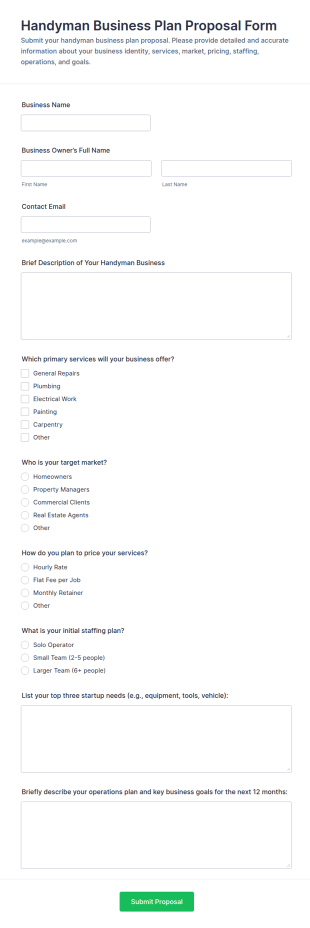 Handyman Business Plan Proposal Form Template