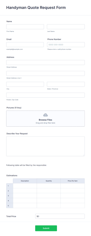Handyman Quote Request Form Template