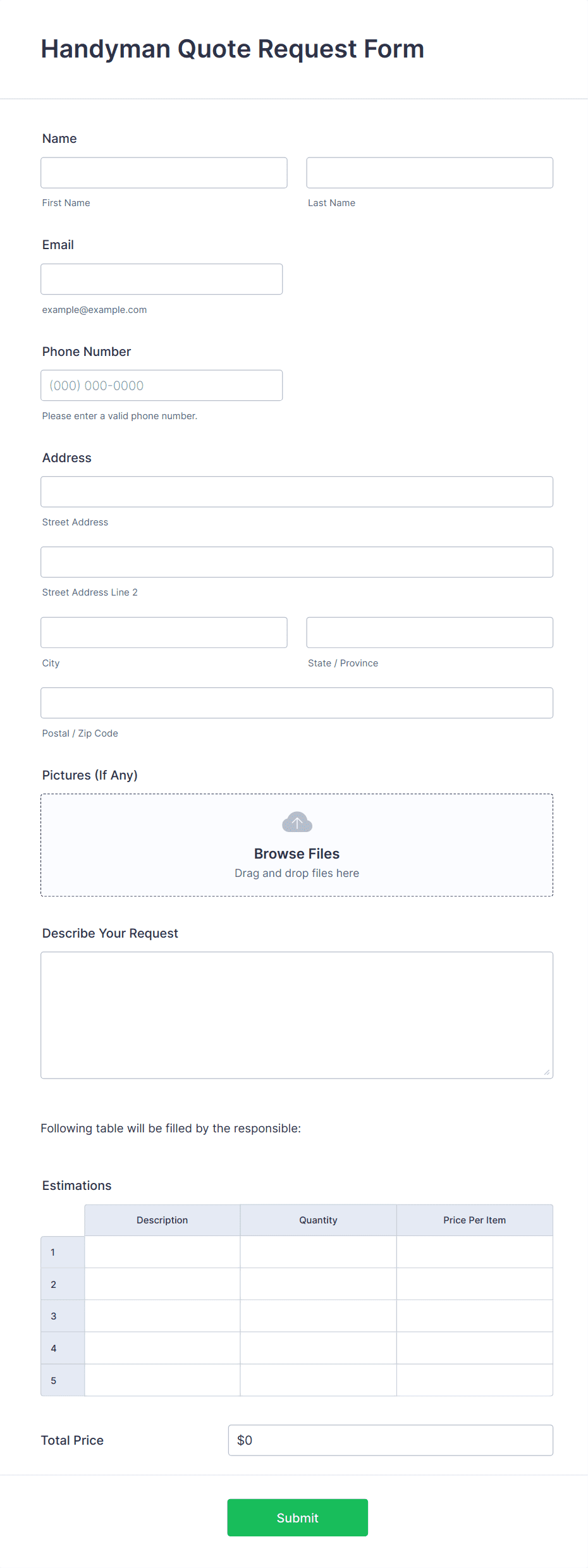 Handyman Quote Request Form Template | Jotform