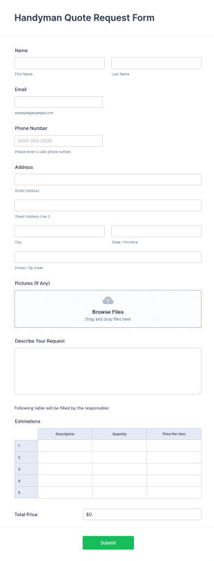 Handyman Quote Request Form Template
