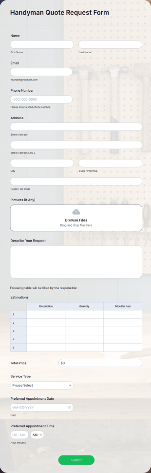 Handyman Quote Request Form Template