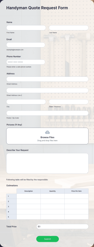 Handyman Quote Request Form Template