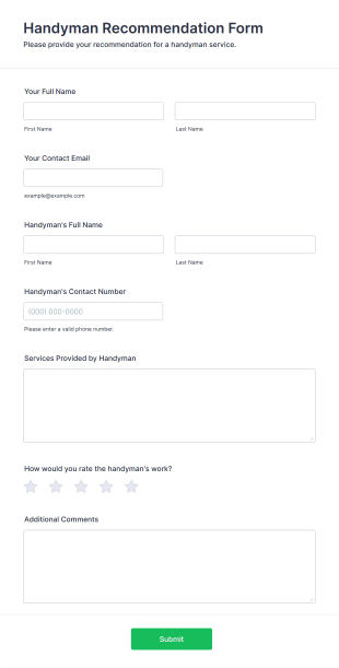 Handyman Recommendation Form Template