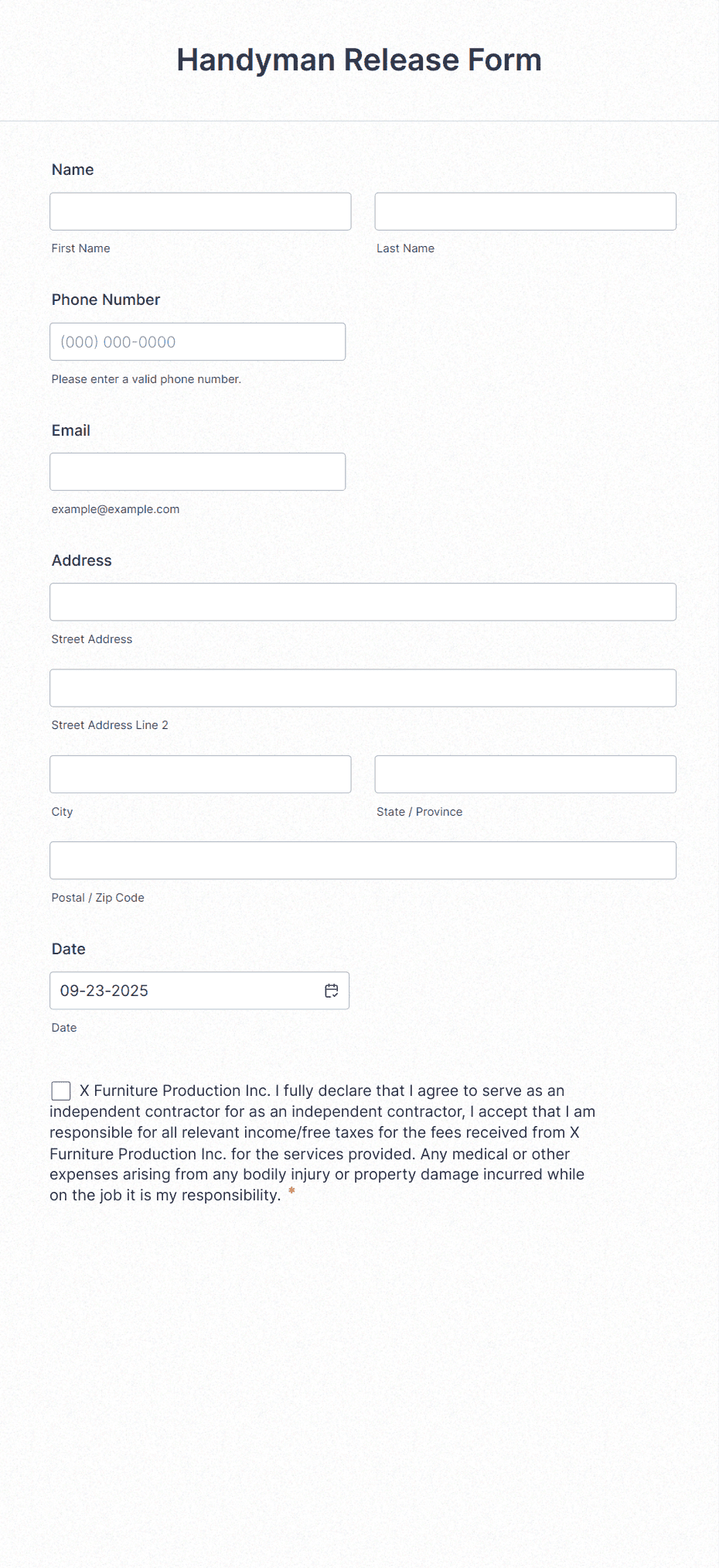 Handyman Release Form Template | Jotform handyman-release-form-template-jotform