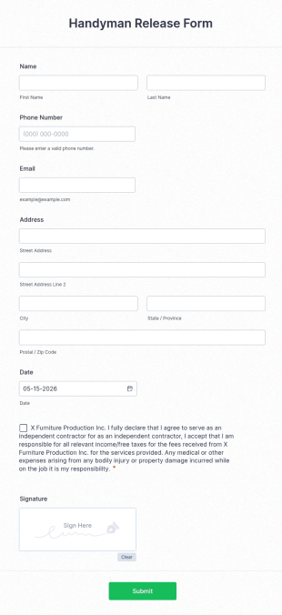 Handyman Release Form Template