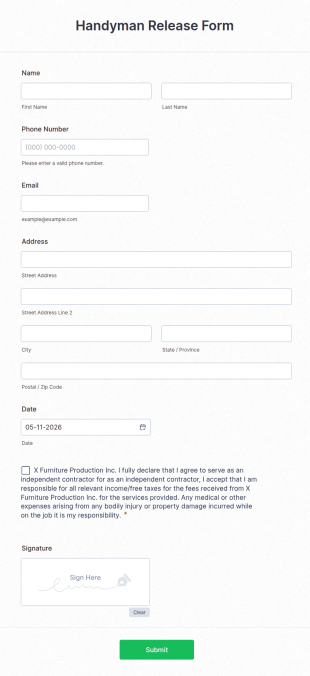 Handyman Release Form Template
