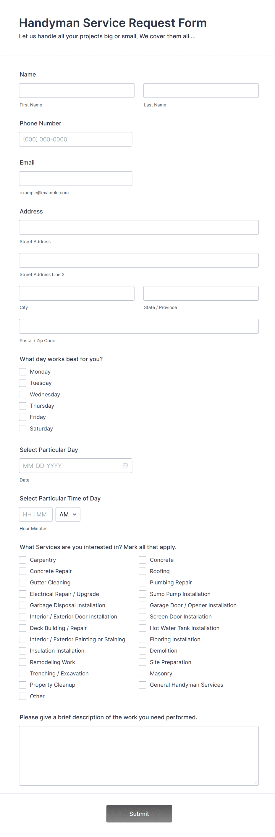 Handyman Service Request Form Template | Jotform