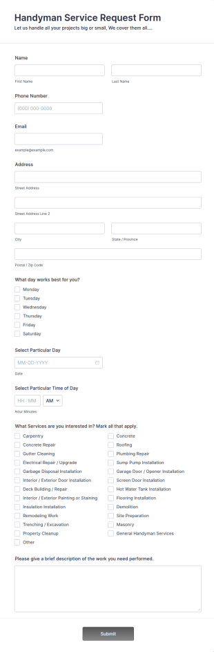 Handyman Service Request Form Template