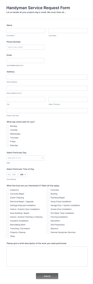 Handyman Service Request Form Template