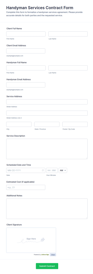 Handyman Services Contract Form Template