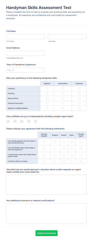 Handyman Skills Assessment Form Template