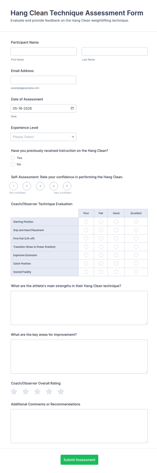 Hang Clean Technique Assessment Form Template