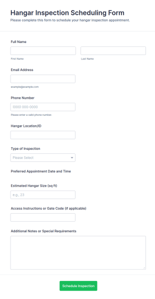 Hangar Inspection Scheduling Form Template