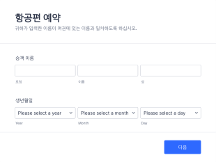 항공편 예약 양식
