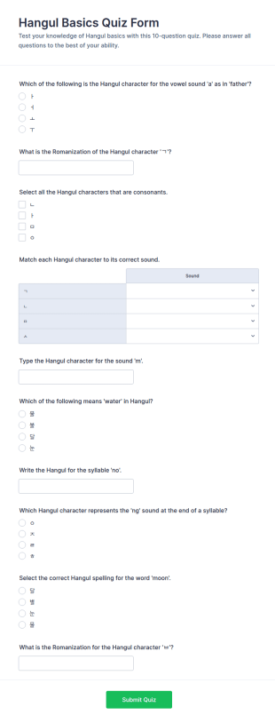 Hangul Basics Quiz Form Template