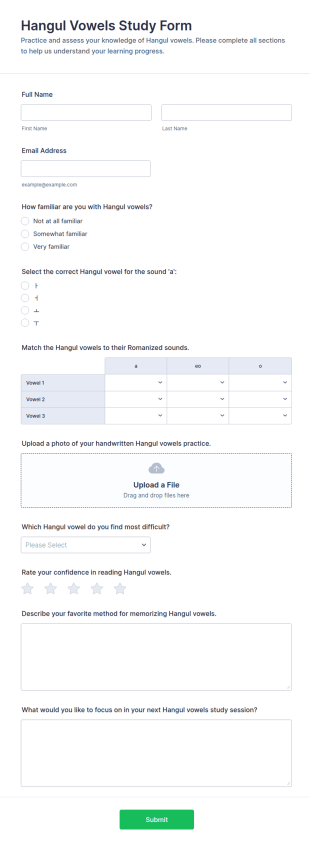Hangul Vowels Study Form Template