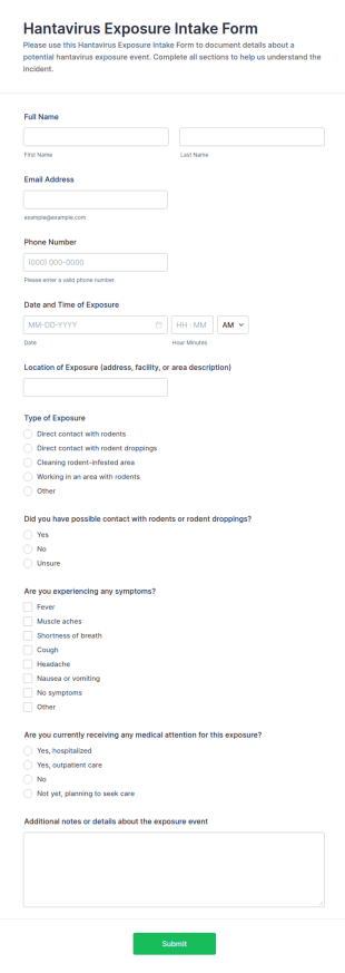 Hantavirus Exposure Intake Form Template
