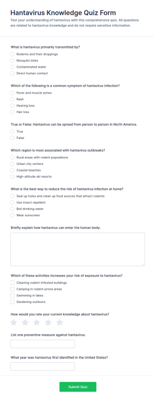 Hantavirus Knowledge Quiz Form Template