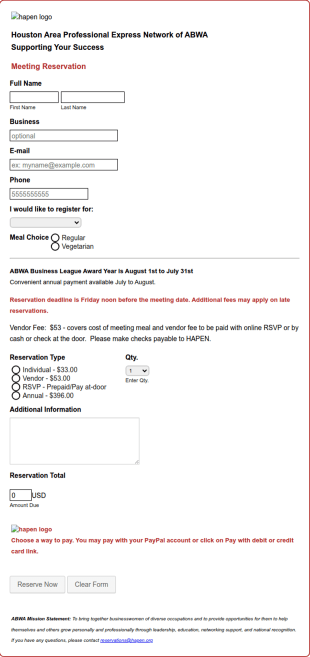 Meeting Reservations Form Template