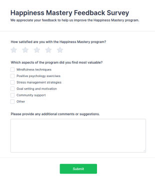 Happiness Mastery Feedback Survey Form Template