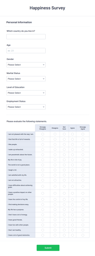 Happiness Survey Form Template