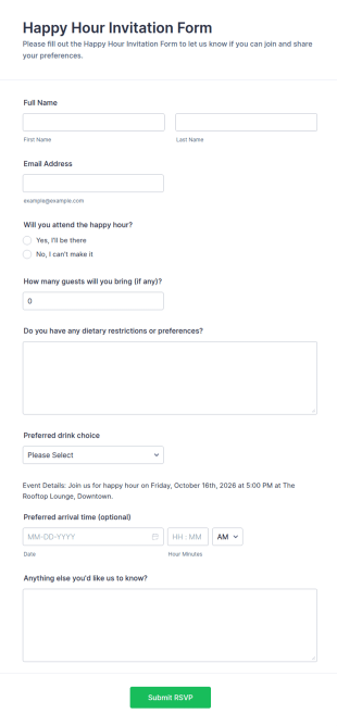 Happy Hour Invitation Form Template