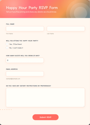 Happy Hour Party RSVP Form Template