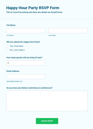 Happy Hour Party RSVP Form Template