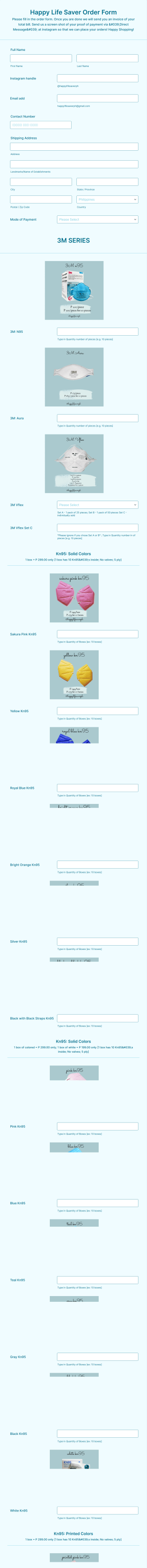 Mask Holders Order Form Template