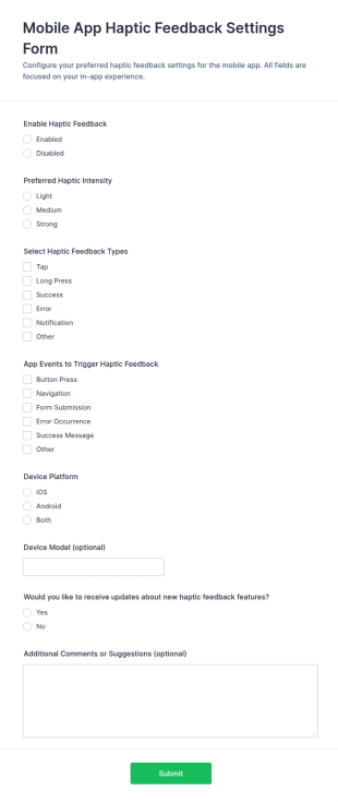 Haptic Feedback Settings Request Form Template