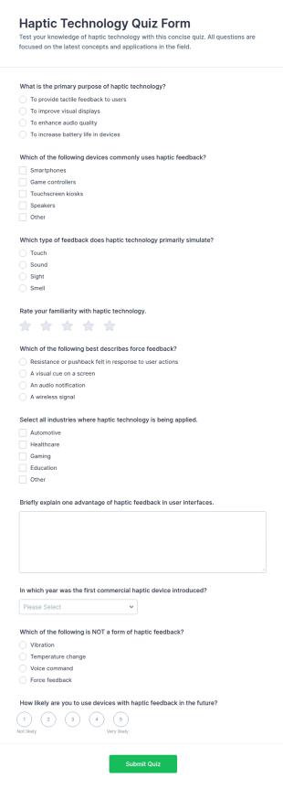 Haptic Technology Quiz Form Template