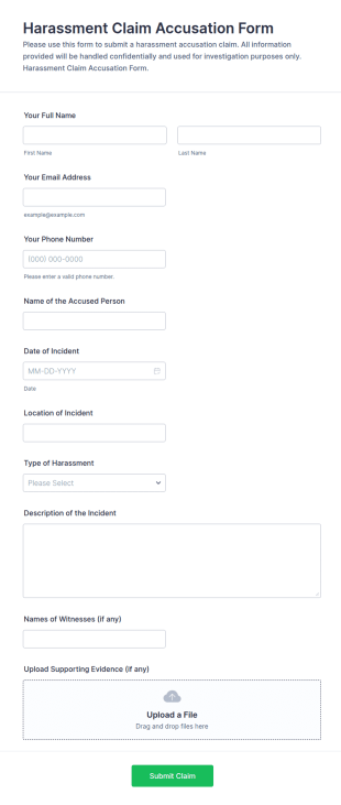 Harassment Claim Accusation Form Template