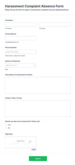 Harassment Complaint Absence Form Template