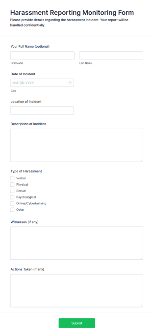 Harassment Reporting Monitoring Form Template