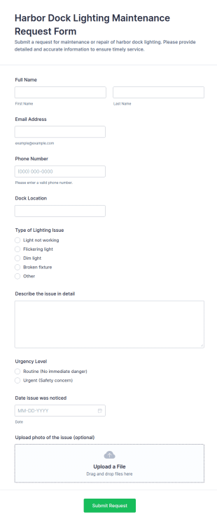 Harbor Dock Lighting Maintenance Request Form Template