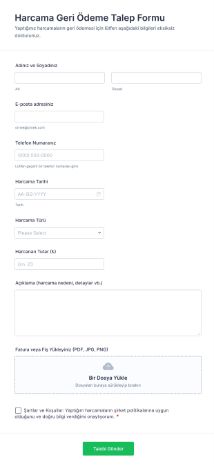Harcama Geri Ödeme Talep Form Template