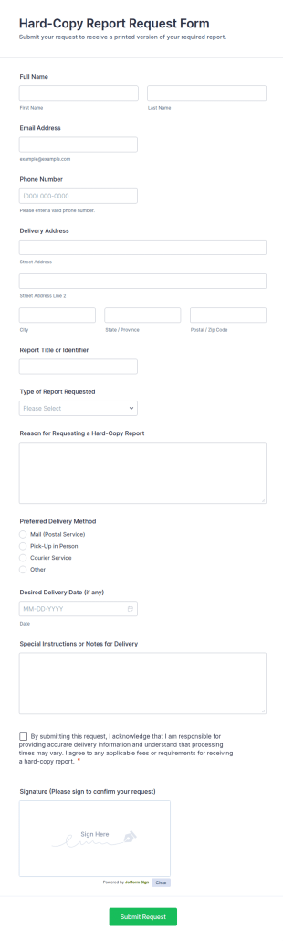 Hard Copy Report Request Form Template