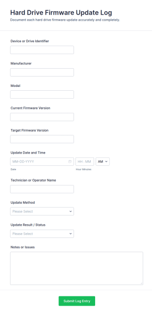Hard Drive Firmware Update Log Form Template