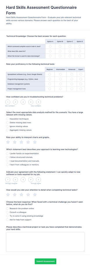 Hard Skills Assessment Questionnaire Form Template