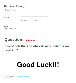Hardinan Family IQ Test Program Form Template