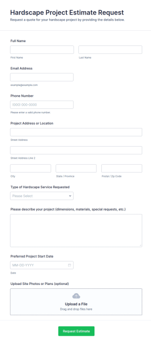 Hardscape Project Estimate Request Form Template