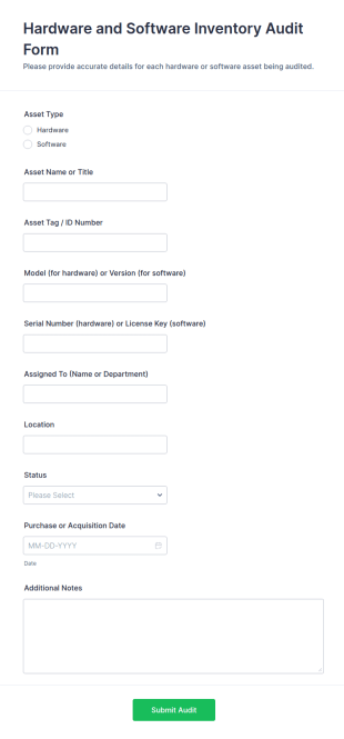 Hardware And Software Inventory Audit Form Template