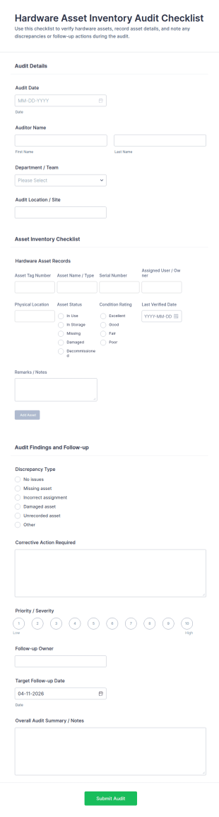 Hardware Asset Inventory Audit Checklist Form Template