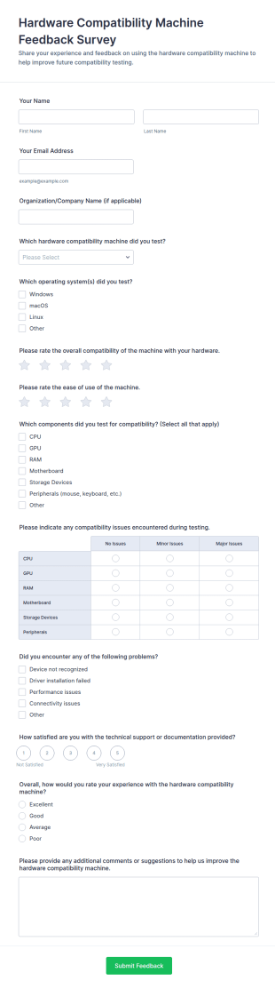 Hardware Compatibility Machine Feedback Survey Form Template