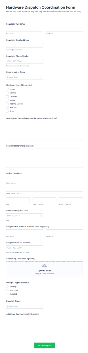 Hardware Dispatch Coordination Form Template