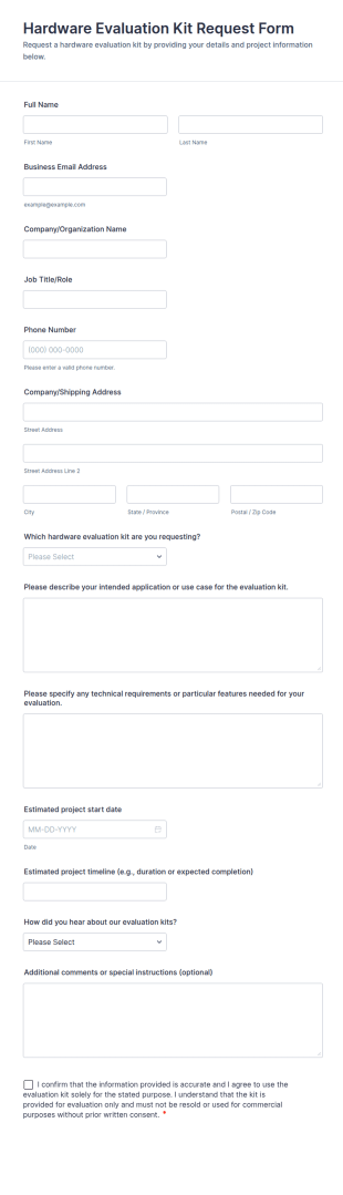 Hardware Evaluation Kit Request Form Template