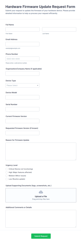 Hardware Firmware Update Request Form Template
