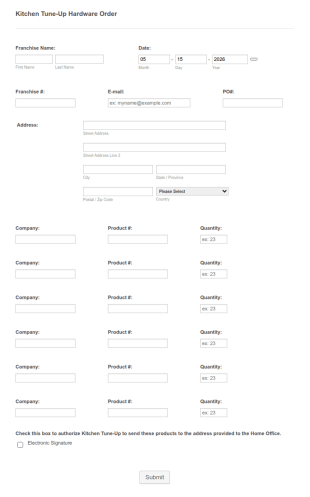 Kitchen Products Order Form Template