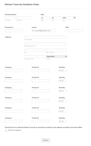 Kitchen Products Order Form Template