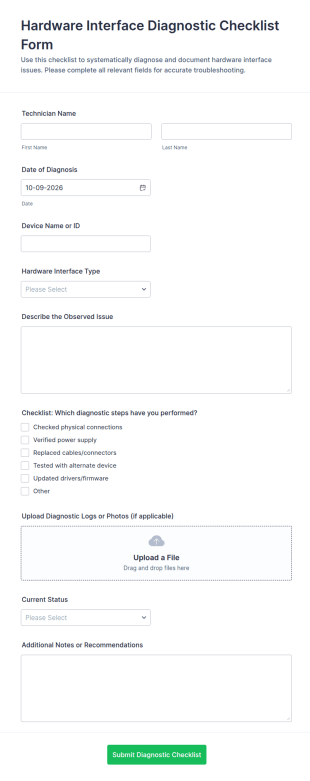 Hardware Interface Diagnostic Checklist Form Template